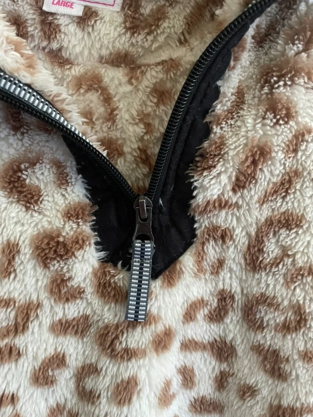 Simply Southern Leopard Sherpa Pullover Large Quarter Zip Fleece Cream Tan Cozy - Picture 3 of 6